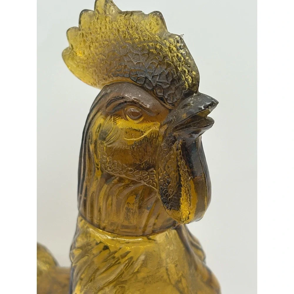 Vintage 1973 Amber Brown Glass Crowing Rooster Decanter Jeffrey Snyder Farmhouse